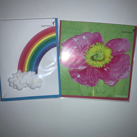 Papyrus set of 2 Blank Inside greeting cards New rainbow flower glitter - Picture 1 of 3